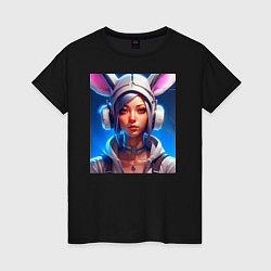 Женская футболка Девушка в наушниках и наряде с кроличьими ушками