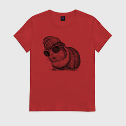 Футболка хлопковая женская Морская свинка стильная, цвет: красный