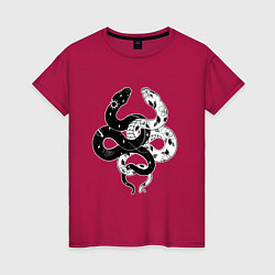 Женская футболка Змеи инь и янь - черное белое