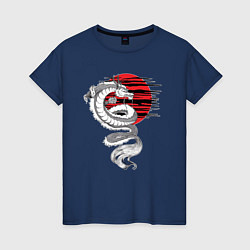 Женская футболка Тату японский дракон с красным солнцем