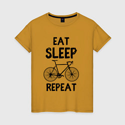 Футболка хлопковая женская Eat sleep bike repeat, цвет: горчичный