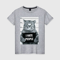 Женская футболка Кот преступник уголовник с табличкой