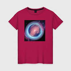 Футболка хлопковая женская Планета из космоса, цвет: маджента