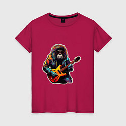 Футболка хлопковая женская Обезьяна с гитарой, цвет: маджента
