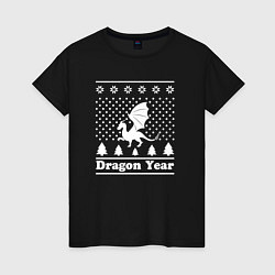 Футболка хлопковая женская Sweater dragon year, цвет: черный
