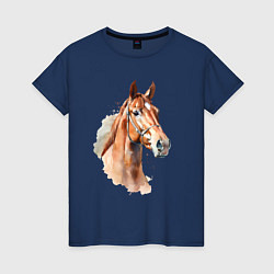Женская футболка Акварельная коричневая лошадь