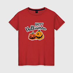 Футболка хлопковая женская Happy halloween с тыквами, цвет: красный