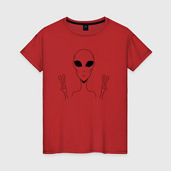 Футболка хлопковая женская Alien peace, цвет: красный