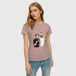 Футболка хлопковая женская Сатору и Гето - Магическая битва, цвет: пыльно-розовый — фото 2