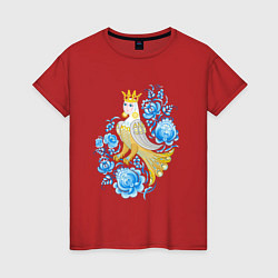 Женская футболка Птица Сирин в цветах по мотивам гжельской росписи