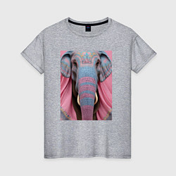 Женская футболка Красочная морда слона индийский стиль