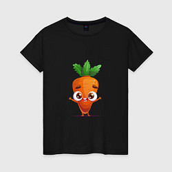 Футболка хлопковая женская Морковка кавайная, цвет: черный