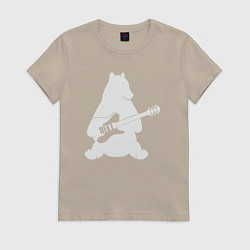 Футболка хлопковая женская Мишутка с гитарой, цвет: миндальный
