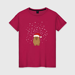 Женская футболка Капибара и снег