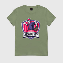 Футболка хлопковая женская Академия бейсбола, цвет: авокадо