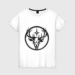 Женская футболка Череп оленя с рогами в абстрактном монохромном сти