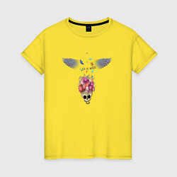 Женская футболка Череп с прической цветов