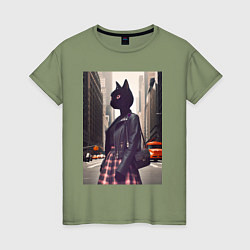 Женская футболка Cat fashionista - New York - ai art