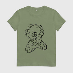 Футболка хлопковая женская Спящий мишка в пижаме - раскраска, цвет: авокадо