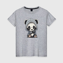 Футболка хлопковая женская Грустная панда, цвет: меланж