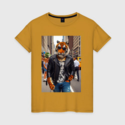 Женская футболка Cool tiger on the streets of New York - ai art