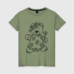 Женская футболка Мишка с ромашками - раскраска