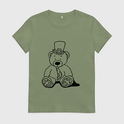 Футболка хлопковая женская Плюшевый мишка лепрекон - раскраска, цвет: авокадо