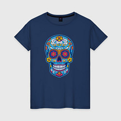 Футболка хлопковая женская Череп мексиканский, цвет: тёмно-синий