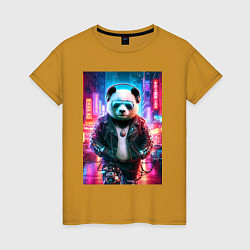 Женская футболка Панда в ночном Пекине - киберпанк - нейросеть