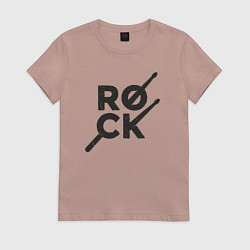Футболка хлопковая женская Рок барабанщик, цвет: пыльно-розовый