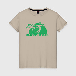 Футболка хлопковая женская Green beach volleyball, цвет: миндальный