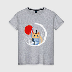 Женская футболка Анимешный кот самурай