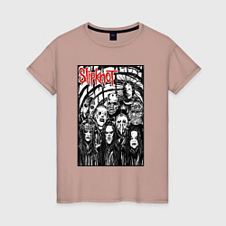 Футболка хлопковая женская Slipknot - all comix style, цвет: пыльно-розовый