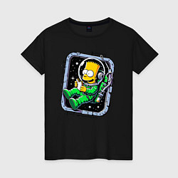 Женская футболка Барт Симпсон с сэндвичем в космосе - нейросеть