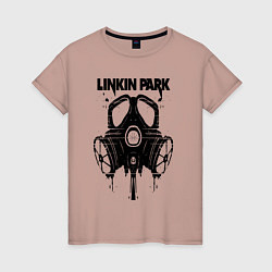 Футболка хлопковая женская Linkin Park - gas mask, цвет: пыльно-розовый