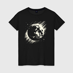 Футболка хлопковая женская Луна в космосе, цвет: черный