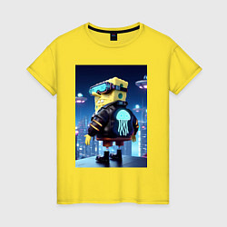 Футболка хлопковая женская Sponge Bob - cyberpunk, цвет: желтый