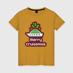 Футболка хлопковая женская Merry cruismas, цвет: горчичный