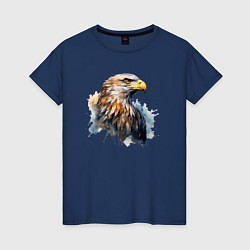 Футболка хлопковая женская Акварельный орел в брызгах краски, цвет: тёмно-синий