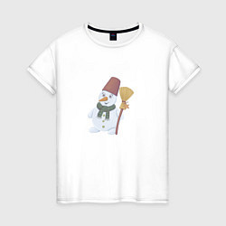 Женская футболка Снеговик с метлой