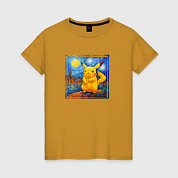 Женская футболка Пикачу звёздной ночью Ван Гога