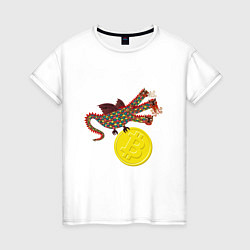 Женская футболка Дракон с монетой Биткойна