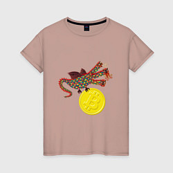 Женская футболка Дракон с монетой Биткойна
