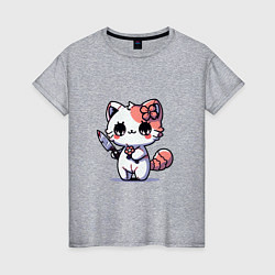 Женская футболка Милый котенок с ножом