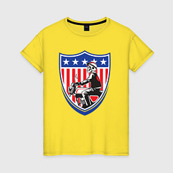 Футболка хлопковая женская Американский байкер, цвет: желтый