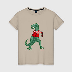Женская футболка Динозавр в новогоднем свитере