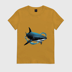 Футболка хлопковая женская Акула портрет, цвет: горчичный