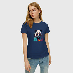 Футболка хлопковая женская Модная панда в солнечных очках, цвет: тёмно-синий — фото 2