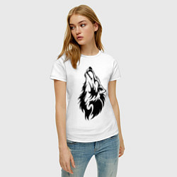 Футболка хлопковая женская Воющий волк, цвет: белый — фото 2