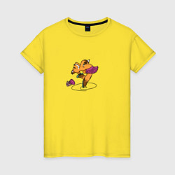 Футболка хлопковая женская Лисичка на фигурных коньках, цвет: желтый